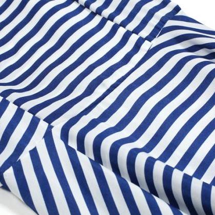 Playful Deep V Blue And White Striped Dress
