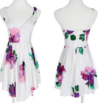 Elegant Deep V Floral Print Dress