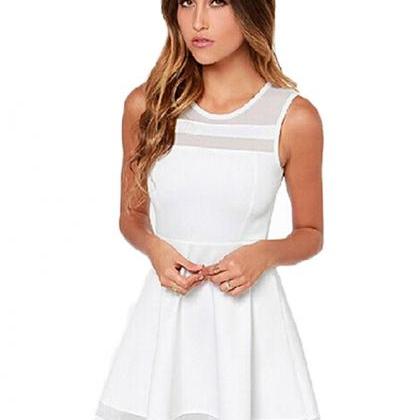 Chich Sleeveless A-line Dress With Gauze Patchwork