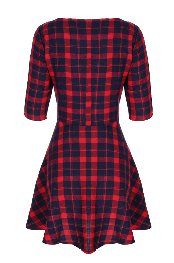 3/4 Sleeve Plaid Print Dress on Luulla