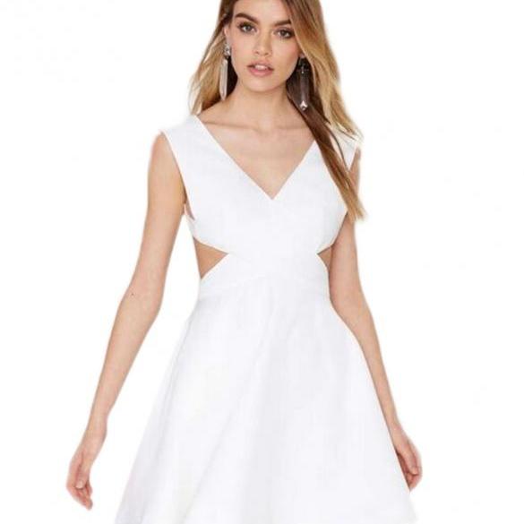 White Criss Cross Cut Out A-line Dress on Luulla