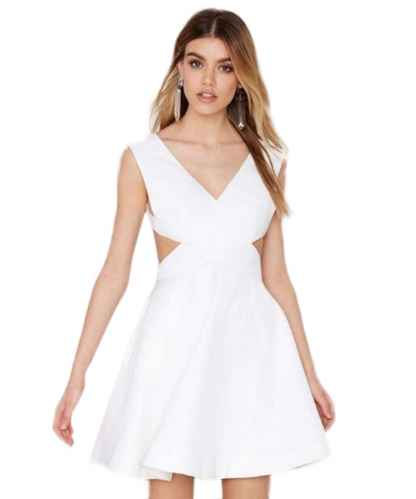 White Criss Cross Cut Out A-line Dress on Luulla
